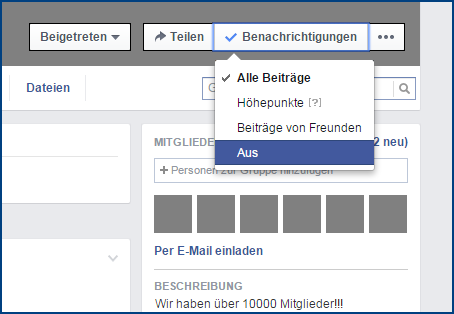 Facebook-Gruppen Benachrichtigungen ausstellen